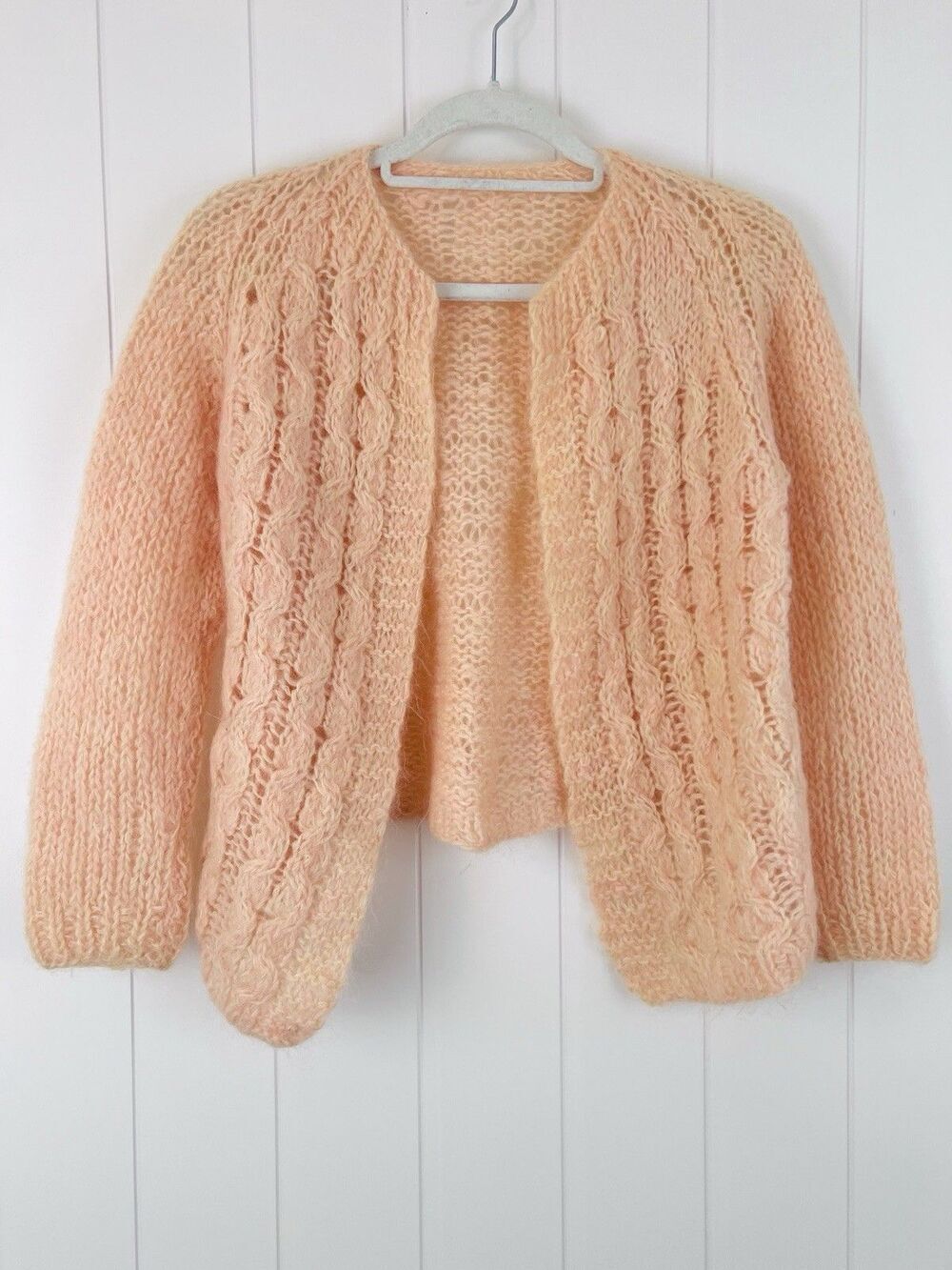 Vintage 1960s Super Soft Peach Fuzzy Mohair Cardigan Hand Knit Size Medium